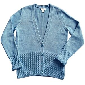 Casual corner cardigan sweater women’s merino wool blue cardi cable knit M